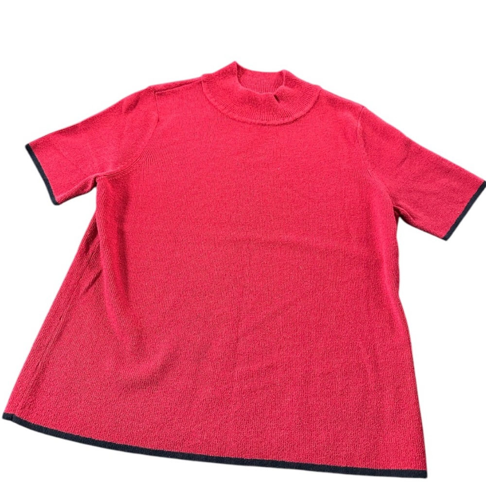 Women’s SP Laura Scott Red w/ Black Accent Cowl Neck Ribbed Short Sleeve Sweater